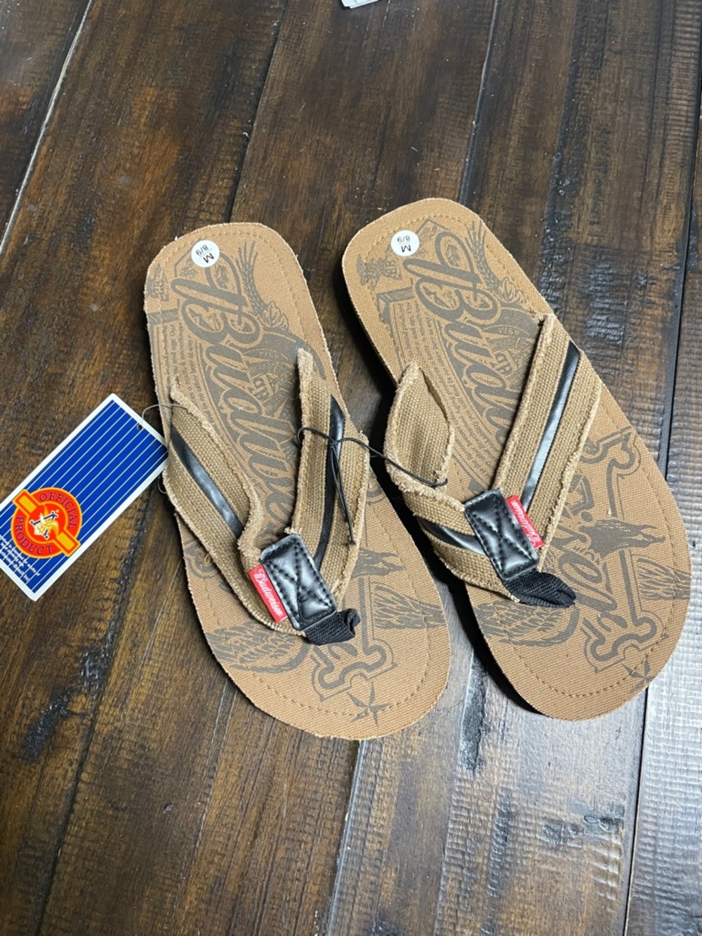 Budweiser Men's Brown Flip Flop Sandals with Printed Graphic Footbed